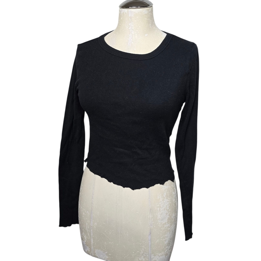 Wild Fable Black Long Sleeves Cut Hem Shirt S